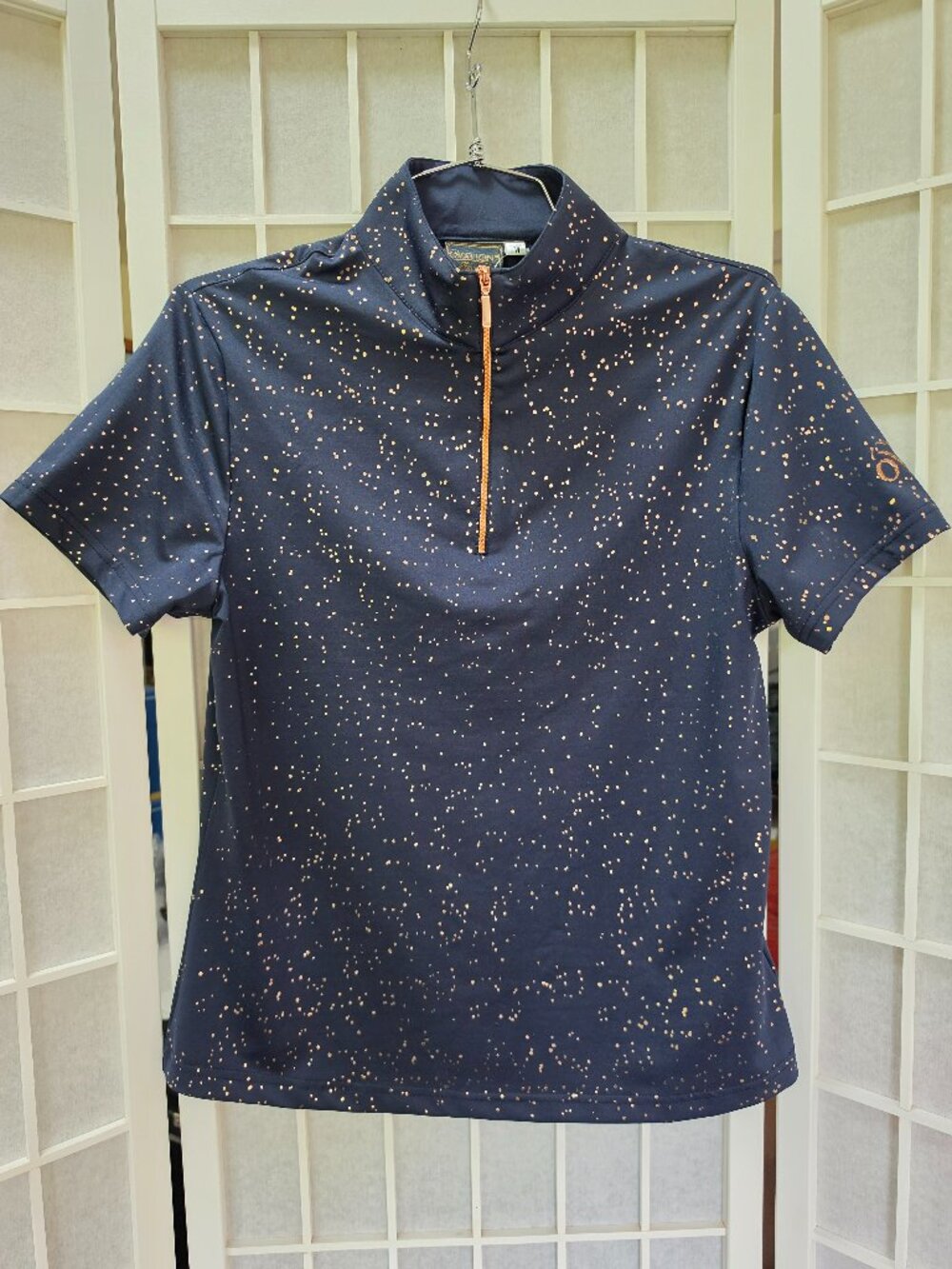 Ovation Glitter Dot Shirt, Med, Navy & Rose Gold